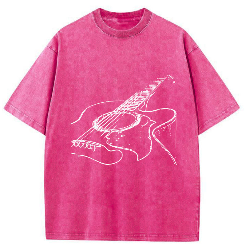 Tokyo-Tiger Guitar Line Art Washed T-Shirt