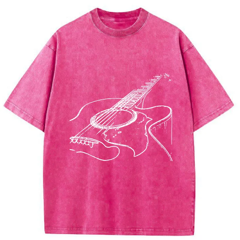 Tokyo-Tiger Guitar Line Art Washed T-Shirt