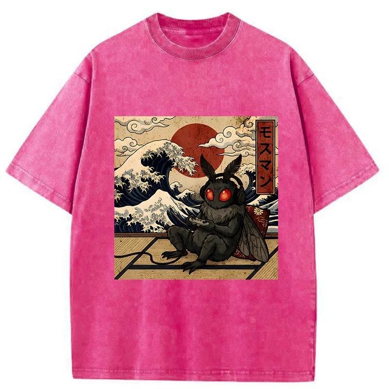 Tokyo-Tiger Mothman Plays Game Japanese Funny Washed T-Shirt