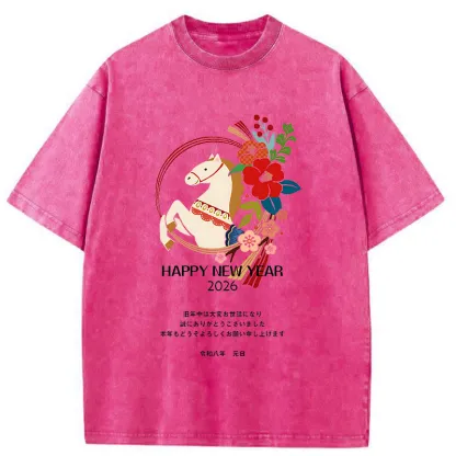 Tokyo-Tiger Happy New Year Fire Horse Washed T-Shirt