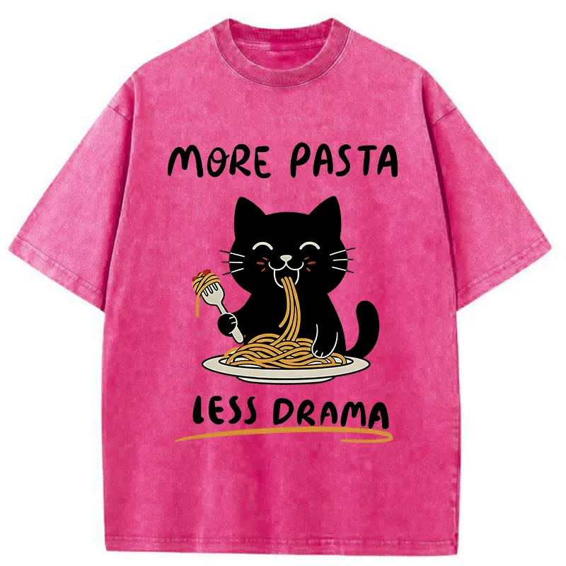 Tokyo-Tiger More Pasta Less Drama Cat Washed T-Shirt