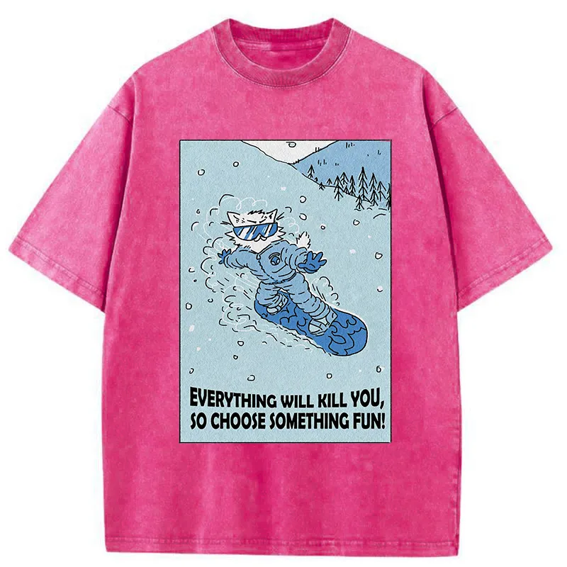 Tokyo-Tiger Skiing Expert Cat Washed T-Shirt