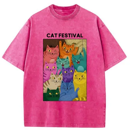 Tokyo-Tiger Colorful Cats Festival Washed T-Shirt