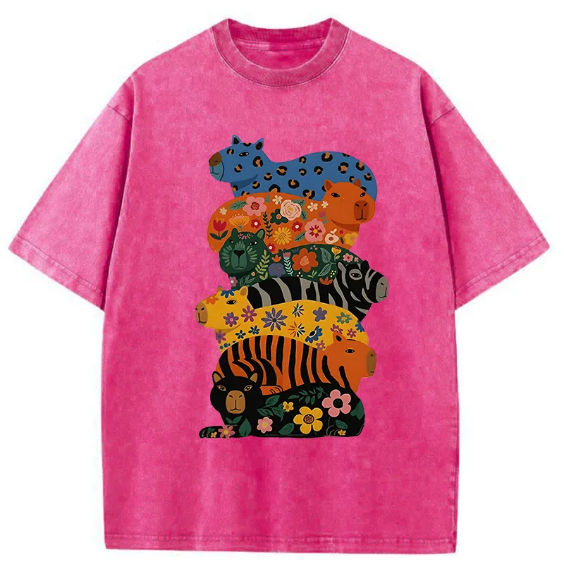 Tokyo-Tiger Cute Colorful Capybaras Washed T-Shirt