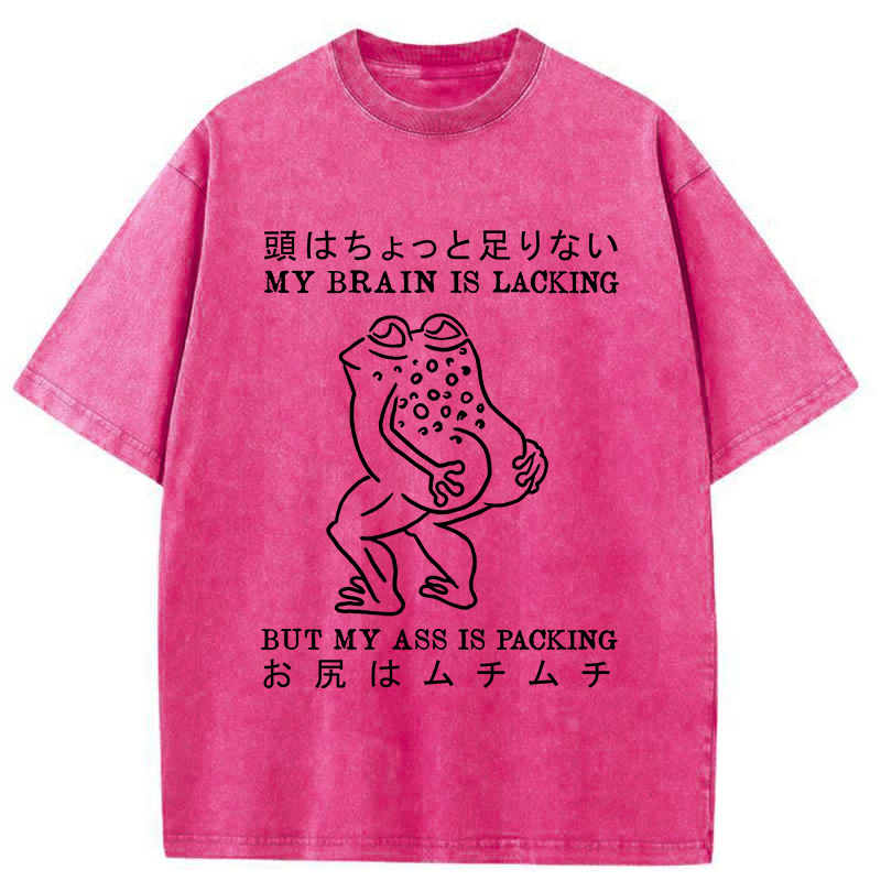 Tokyo-Tiger Brain Is Lacking Frog Meme Washed T-Shirt