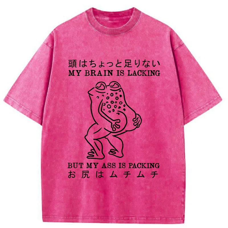 Tokyo-Tiger Brain Is Lacking Frog Meme Washed T-Shirt