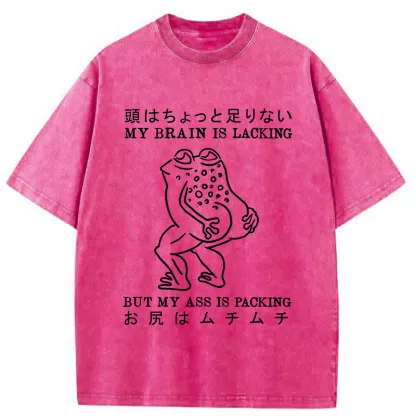 Tokyo-Tiger Brain Is Lacking Frog Meme Washed T-Shirt