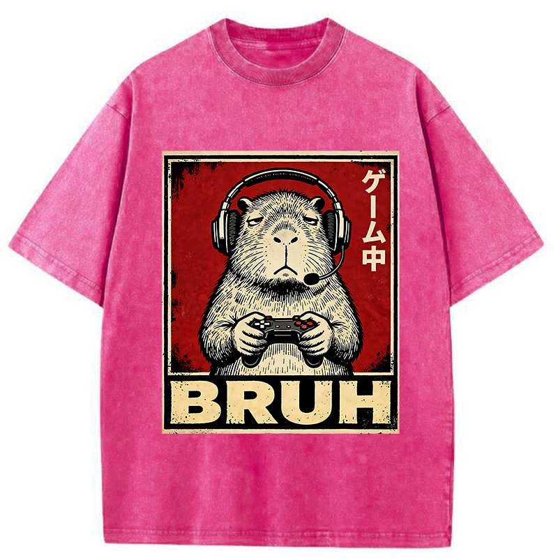 Tokyo-Tiger Funny Capybara Playing Games Washed T-Shirt