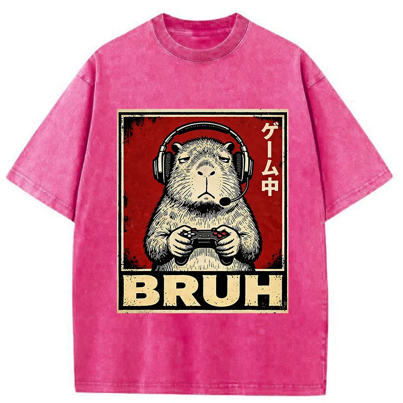 Tokyo-Tiger Funny Capybara Playing Games Washed T-Shirt