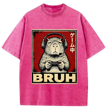 Tokyo-Tiger Funny Capybara Playing Games Washed T-Shirt