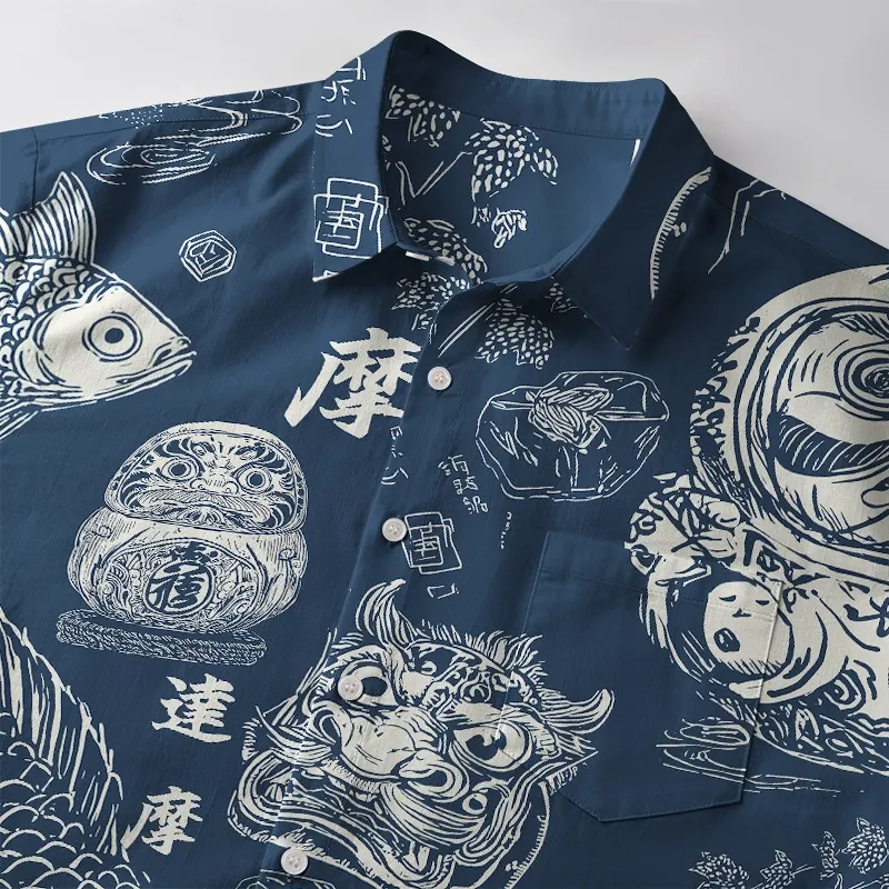 Tokyo-Tiger Daruma And Koi Button-up Shirt