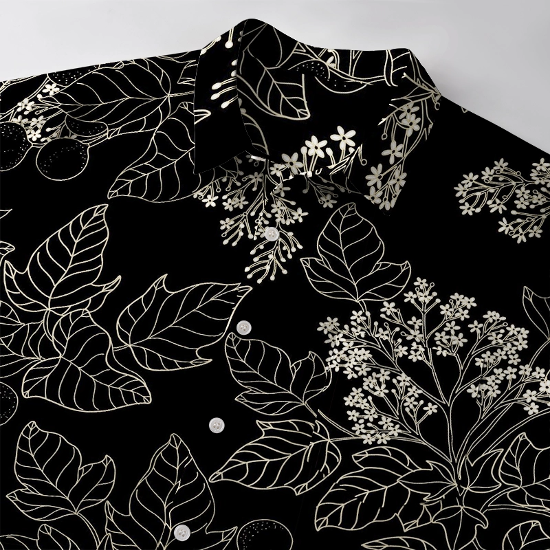 Tokyo-Tiger Refined Leaf And Berry Silhouette Button-up Shirt