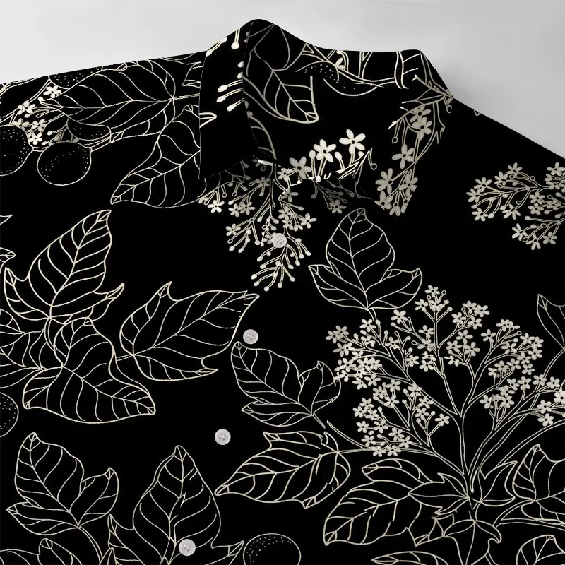 Tokyo-Tiger Refined Leaf And Berry Silhouette Button-up Shirt