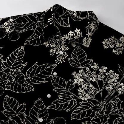 Tokyo-Tiger Refined Leaf And Berry Silhouette Button-up Shirt