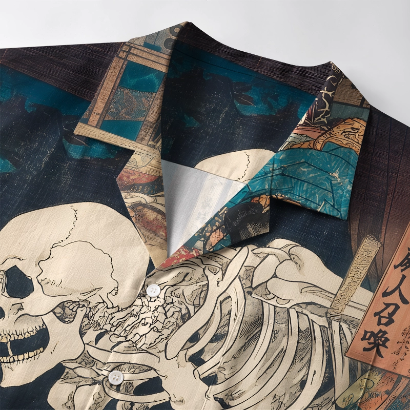 Tokyo-Tiger Ukiyoe Skeleton Yokai Aloha Hawaiian Shirt