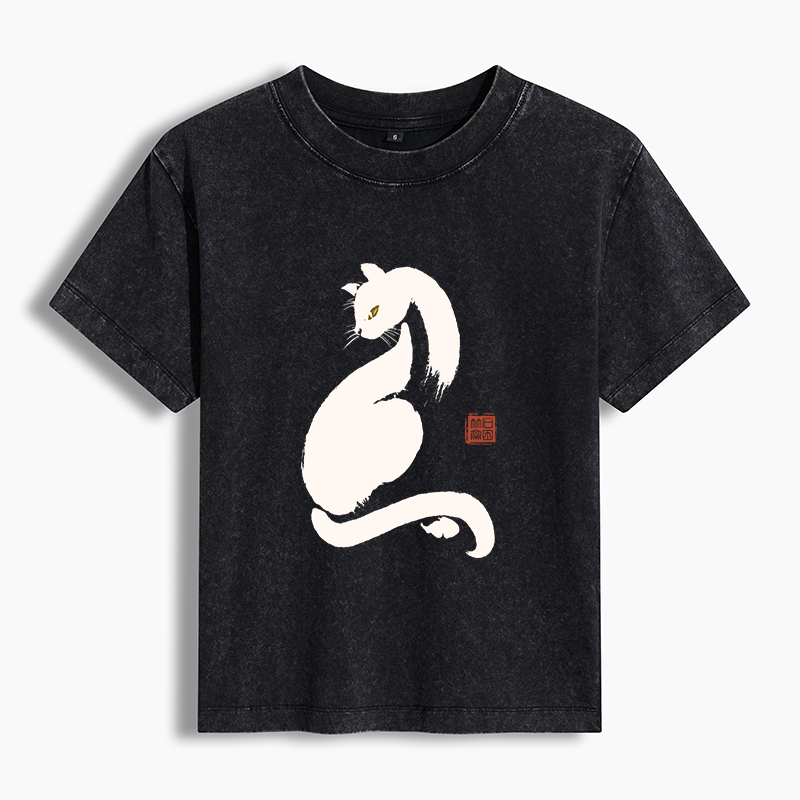 Tokyo-Tiger Elegant Black Cat Japan Women's Washed T-shirt