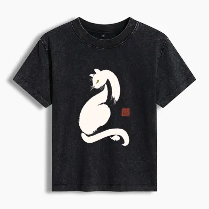 Tokyo-Tiger Elegant Black Cat Japan Women's Washed T-shirt