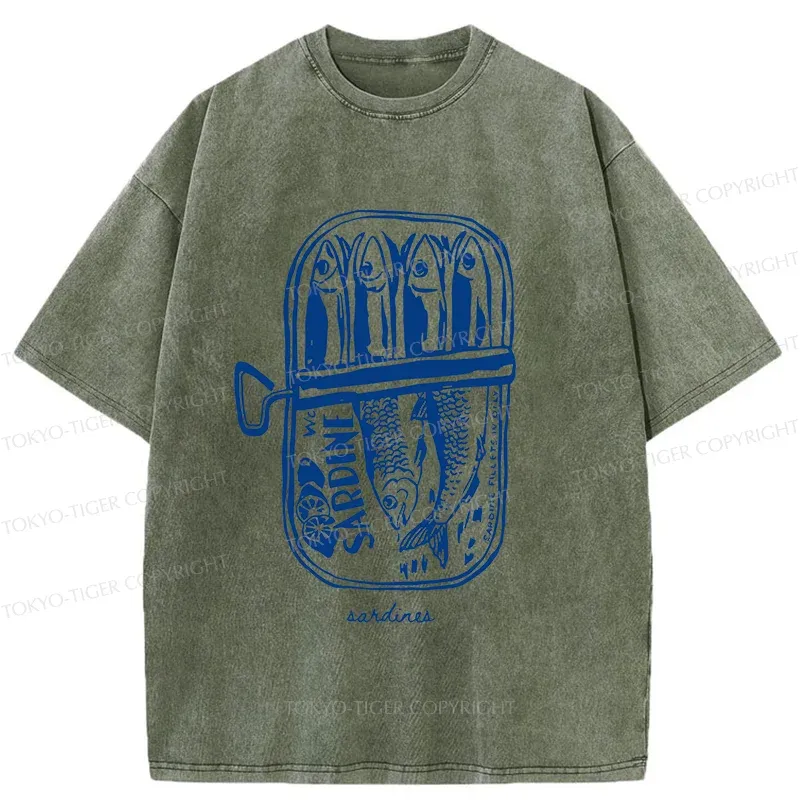 Tokyo-Tiger Woodcut Sardines Washed T-Shirt Sale