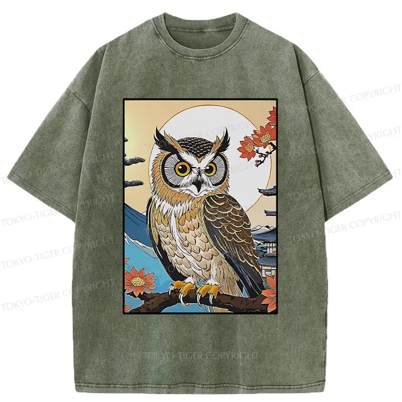 Tokyo-Tiger Owl Ukiyo-e Washed T-Shirt