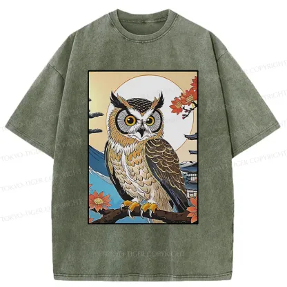 Tokyo-Tiger Owl Ukiyo-e Washed T-Shirt