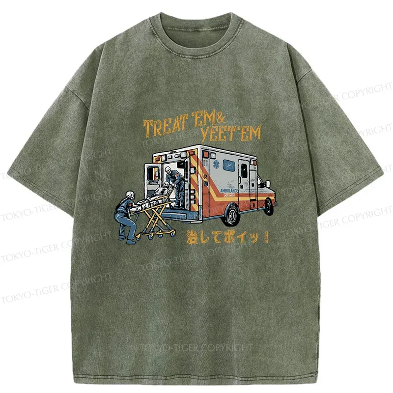 Tokyo-Tiger Ambulance Funny Washed T-Shirt