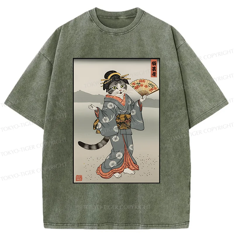 Tokyo-Tiger Cat Geisha Washed T-Shirt