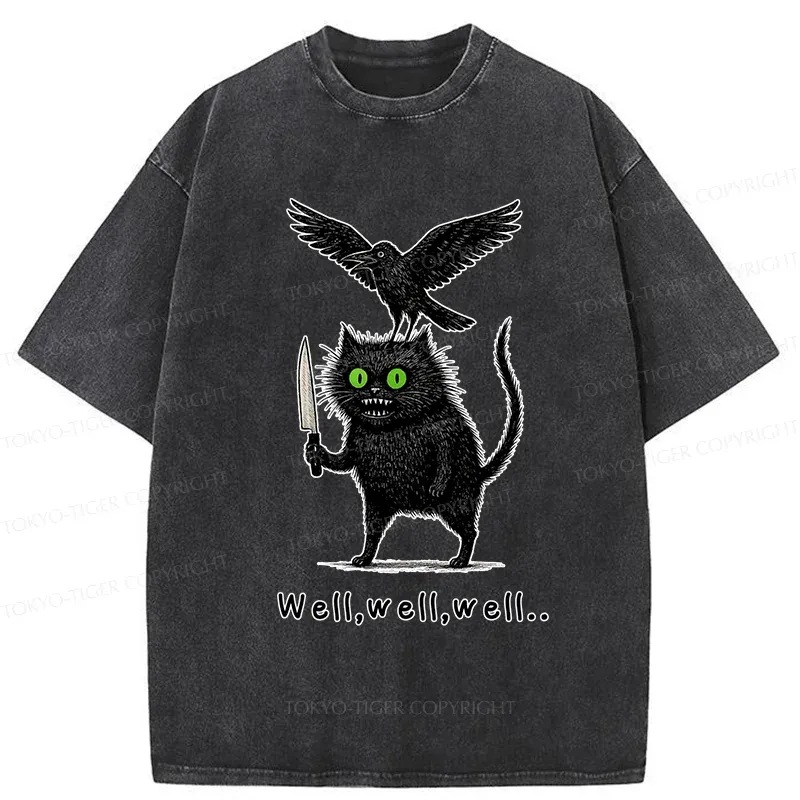 Tokyo-Tiger Crow And Black Cat Washed T-Shirt