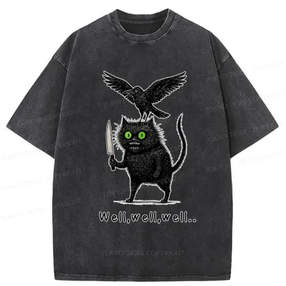 Tokyo-Tiger Crow And Black Cat Washed T-Shirt