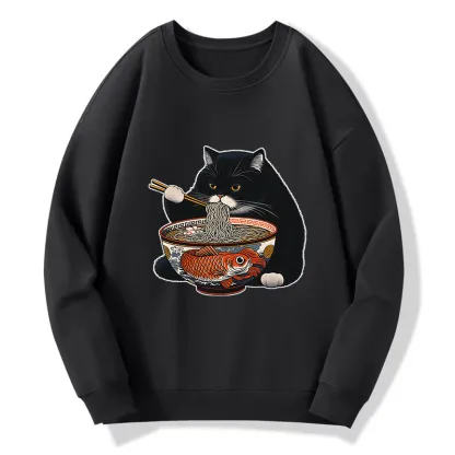 Tokyo-Tiger Fat Cat Eating Ramen Classic Sweatshirt