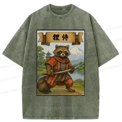Tokyo-Tiger Raccoon Samurai Japan Washed T-Shirt