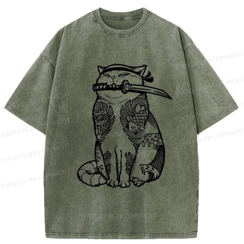 Tokyo-Tiger Tattoo Cat Washed T-Shirt