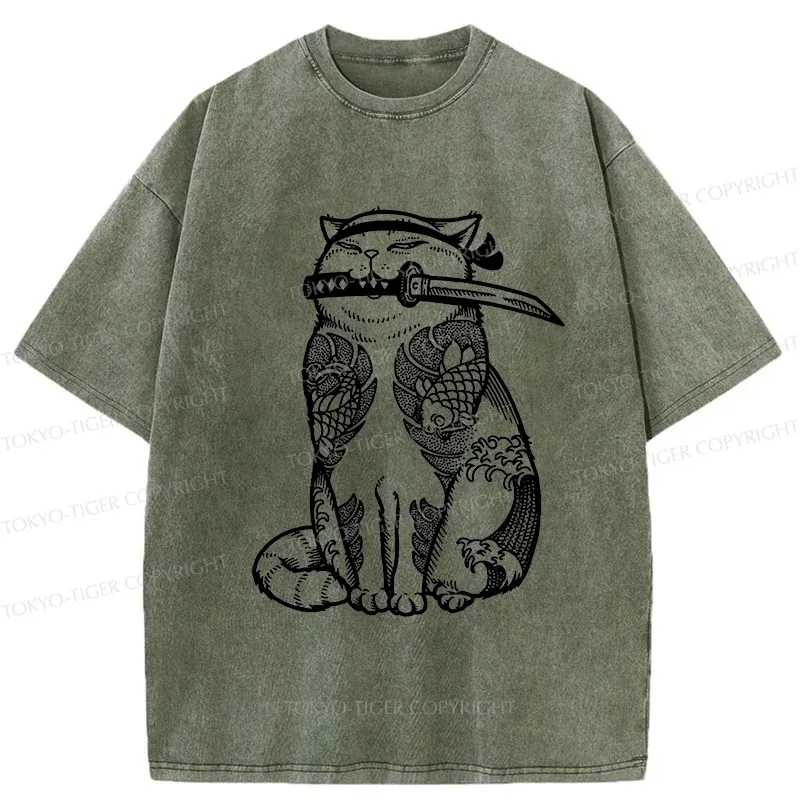 Tokyo-Tiger Tattoo Cat Washed T-Shirt