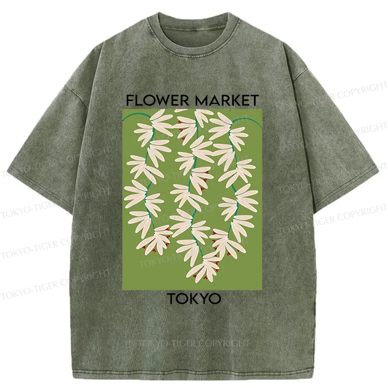 Tokyo-Tiger Flower Market Simplicity Washed T-Shirt