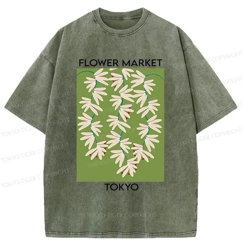 Tokyo-Tiger Flower Market Simplicity Washed T-Shirt