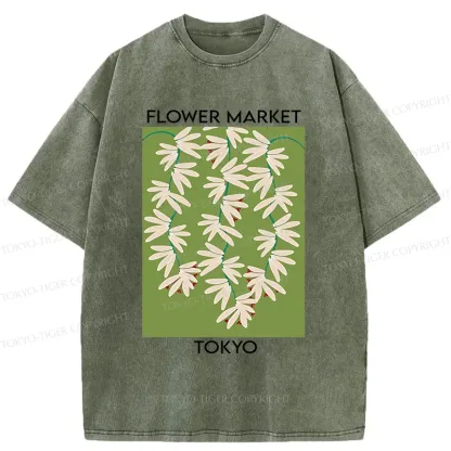 Tokyo-Tiger Flower Market Simplicity Washed T-Shirt