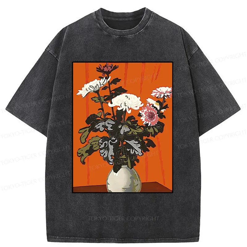 Tokyo-Tiger Japanese Flowers Washed T-Shirt