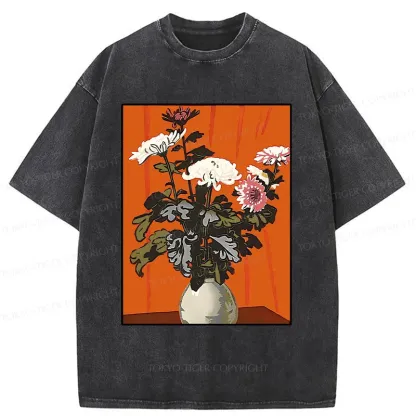 Tokyo-Tiger Japanese Flowers Washed T-Shirt