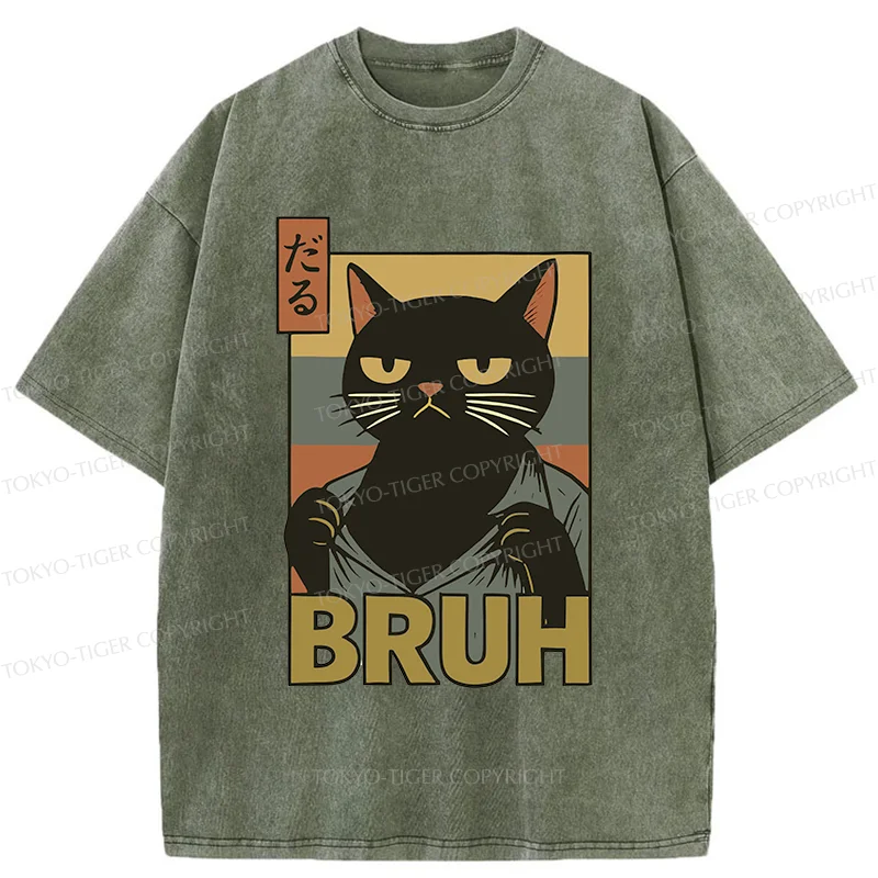 Tokyo-Tiger Black Cat Bruh Washed T-Shirt