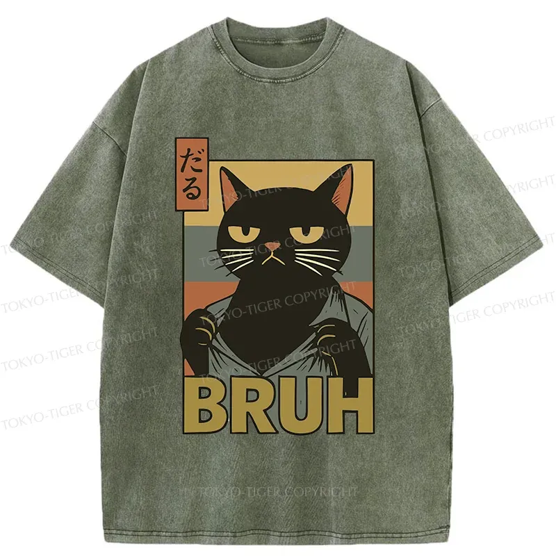 Tokyo-Tiger Black Cat Bruh Washed T-Shirt