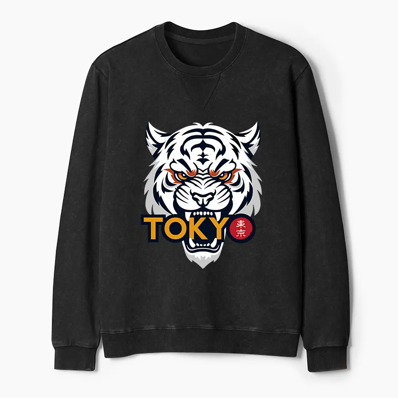 Tokyo-Tiger Logo Washed Terry Sweatshirt