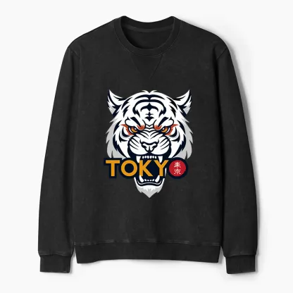 Tokyo-Tiger Logo Washed Terry Sweatshirt