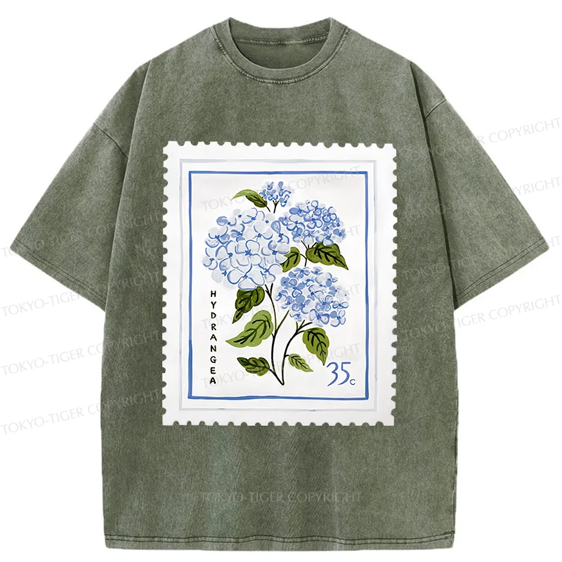 Tokyo-Tiger Hydrangea Stamp Washed T-Shirt