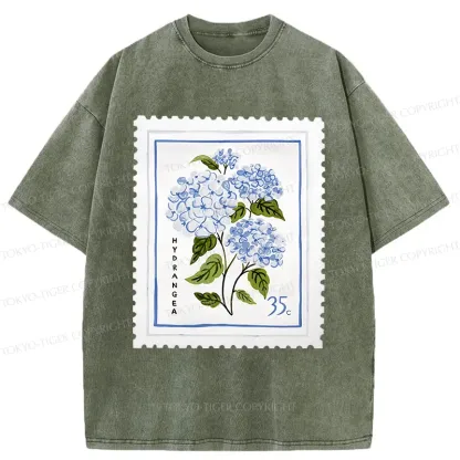 Tokyo-Tiger Hydrangea Stamp Washed T-Shirt