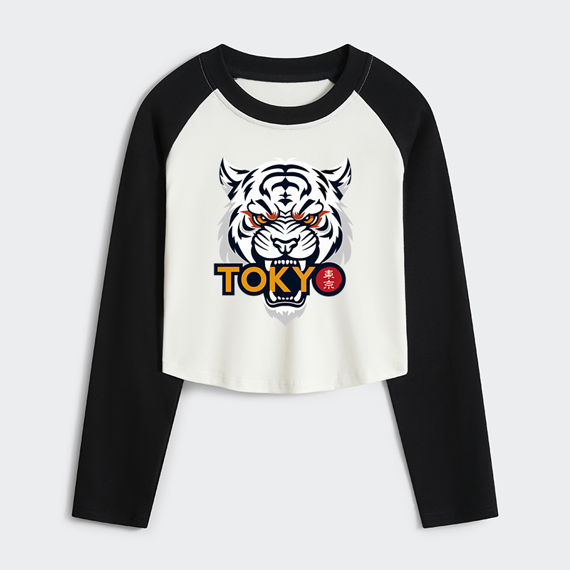 Tokyo-Tiger Logo Women's Crop Raglan T-Shirt