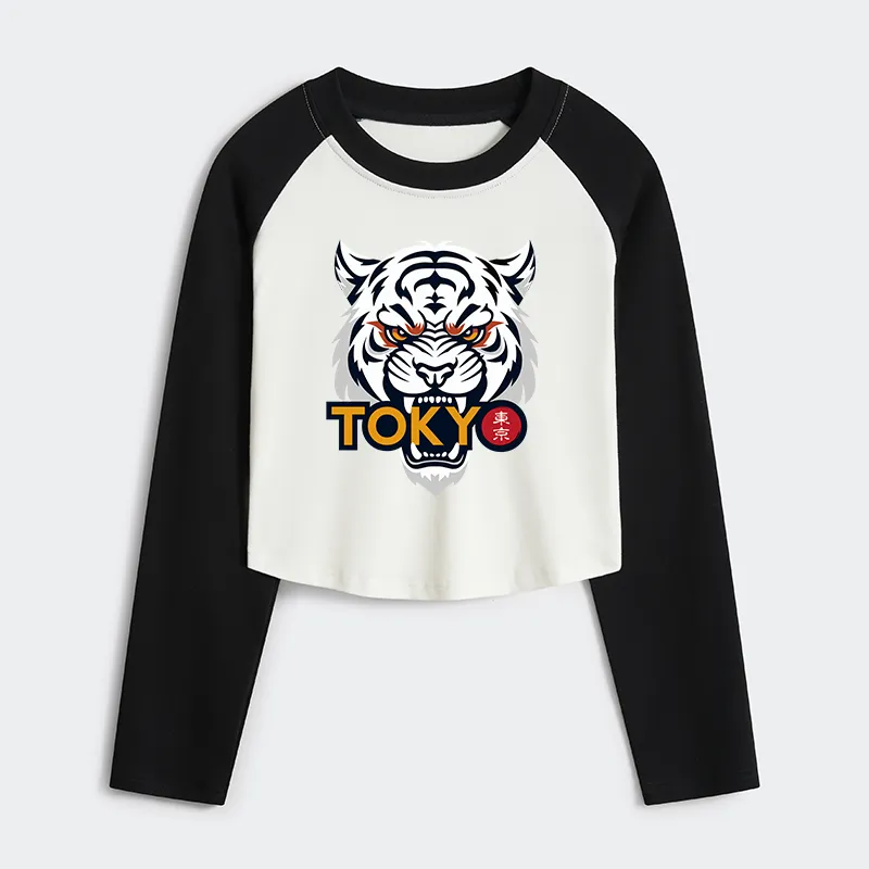 Tokyo-Tiger Logo Women's Crop Raglan T-Shirt