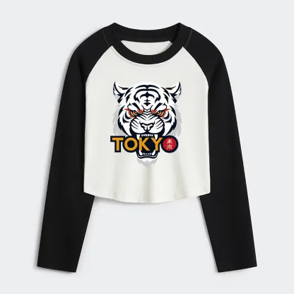 Tokyo-Tiger Logo Women's Crop Raglan T-Shirt