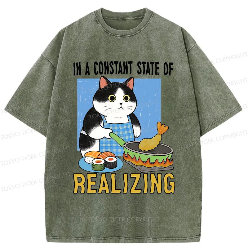 Tokyo-Tiger Cat Cooking Washed T-Shirt