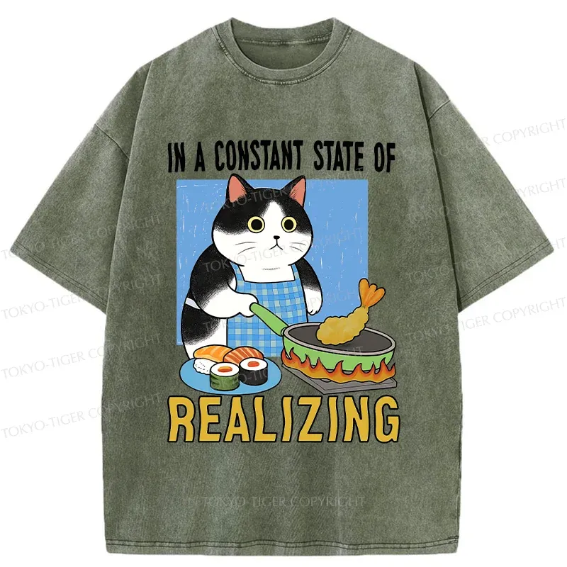 Tokyo-Tiger Cat Cooking Washed T-Shirt