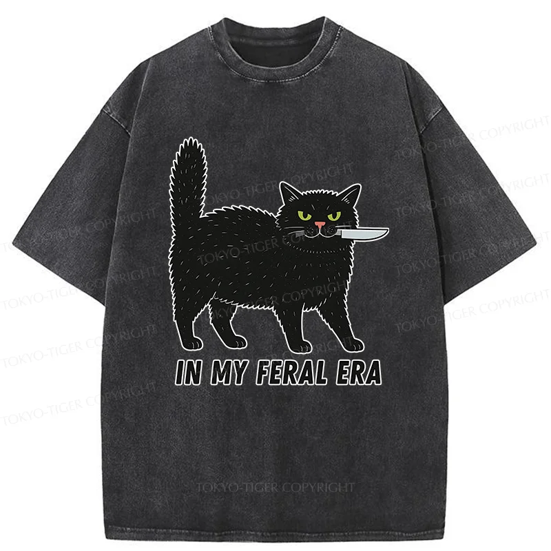 Tokyo-Tiger Black Cat With A Knife Washed T-Shirt