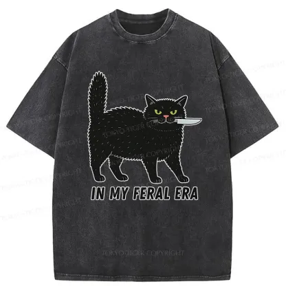 Tokyo-Tiger Black Cat With A Knife Washed T-Shirt